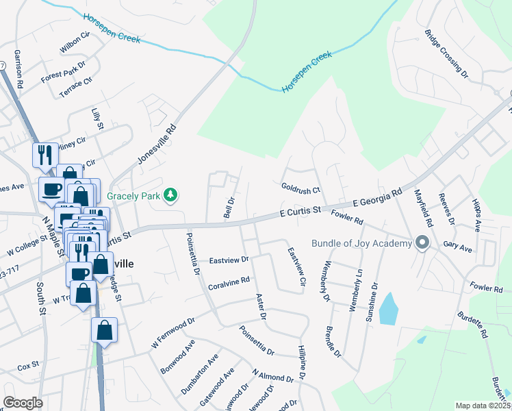 map of restaurants, bars, coffee shops, grocery stores, and more near 106 Howard Circle in Simpsonville