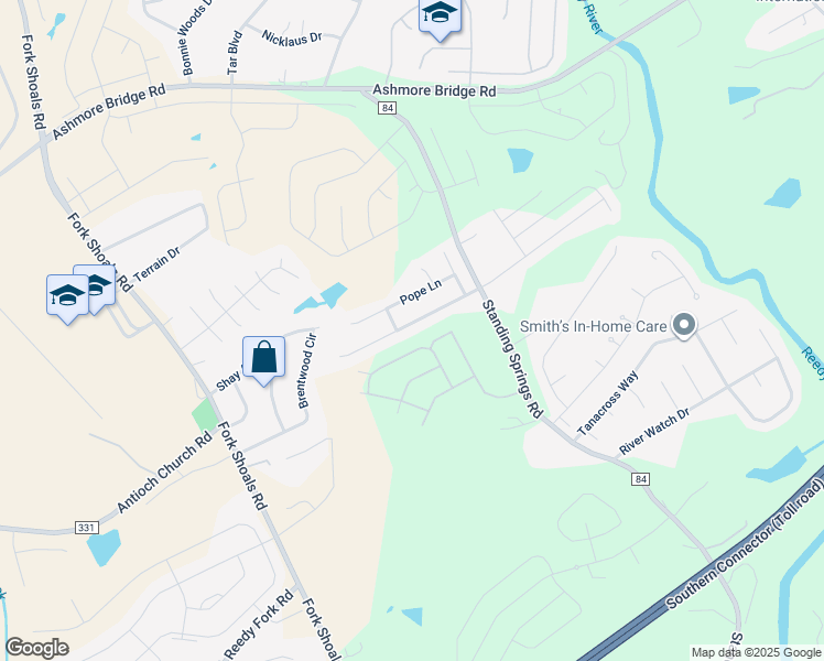 map of restaurants, bars, coffee shops, grocery stores, and more near 139 Crescent Creek Court in Greenville