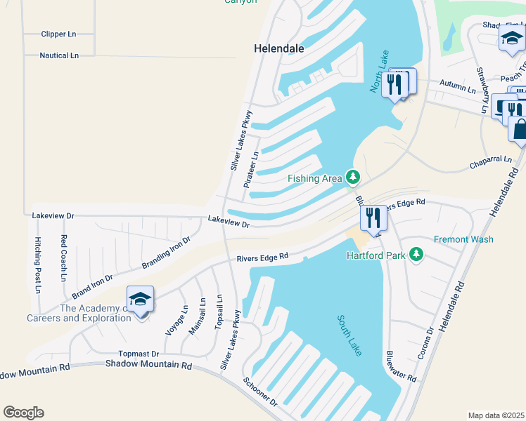 map of restaurants, bars, coffee shops, grocery stores, and more near 14351 Galleon Lane in Helendale