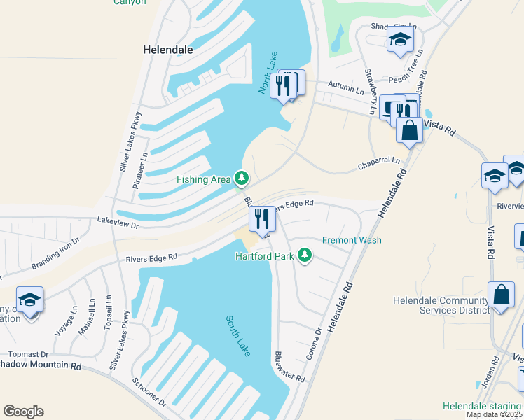 map of restaurants, bars, coffee shops, grocery stores, and more near 14672 Rivers Edge Road in Helendale