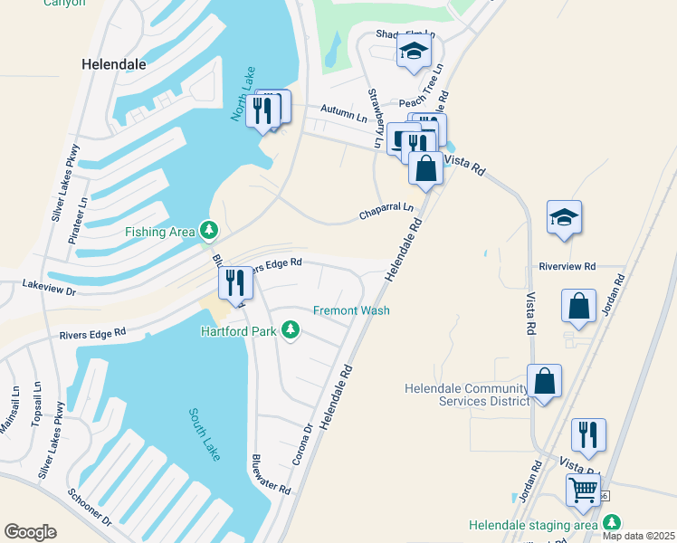 map of restaurants, bars, coffee shops, grocery stores, and more near 14899 Rivers Edge Road in Helendale