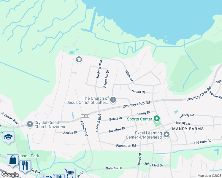 map of restaurants, bars, coffee shops, grocery stores, and more near 1007 Palmer Way in Morehead City