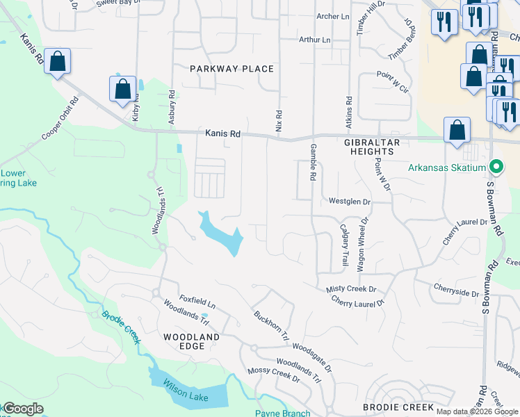 map of restaurants, bars, coffee shops, grocery stores, and more near 13310 Teton Drive in Little Rock