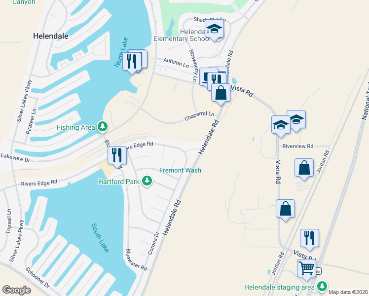 map of restaurants, bars, coffee shops, grocery stores, and more near 14899 Rivers Edge Road in Helendale