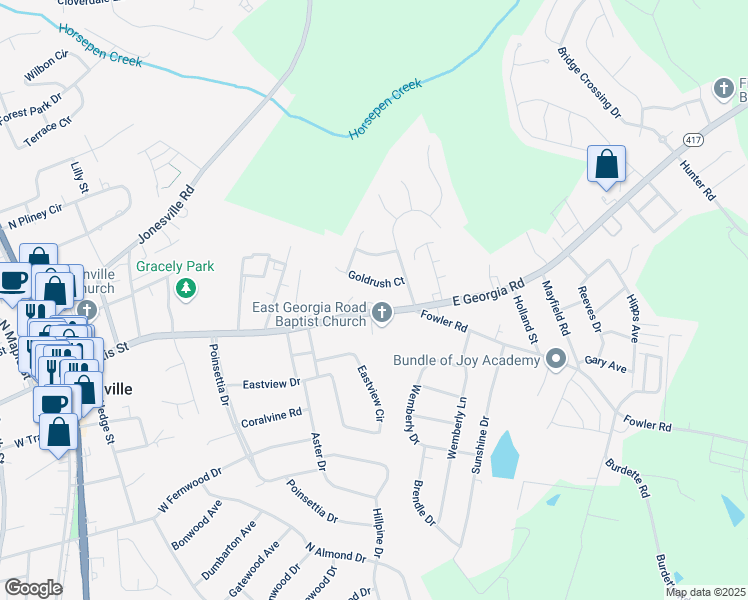 map of restaurants, bars, coffee shops, grocery stores, and more near 713 East Curtis Street in Simpsonville