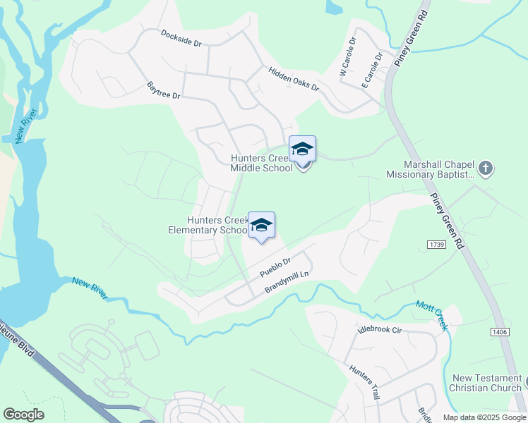 map of restaurants, bars, coffee shops, grocery stores, and more near 3450 Hunters Trail in Jacksonville