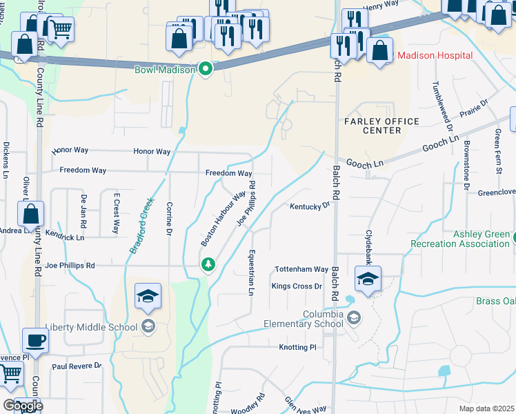 map of restaurants, bars, coffee shops, grocery stores, and more near 126 Thoroughbred Trail in Madison