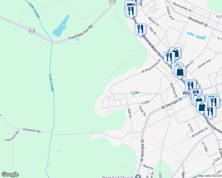 map of restaurants, bars, coffee shops, grocery stores, and more near 563 West Peachtree Street in Woodruff