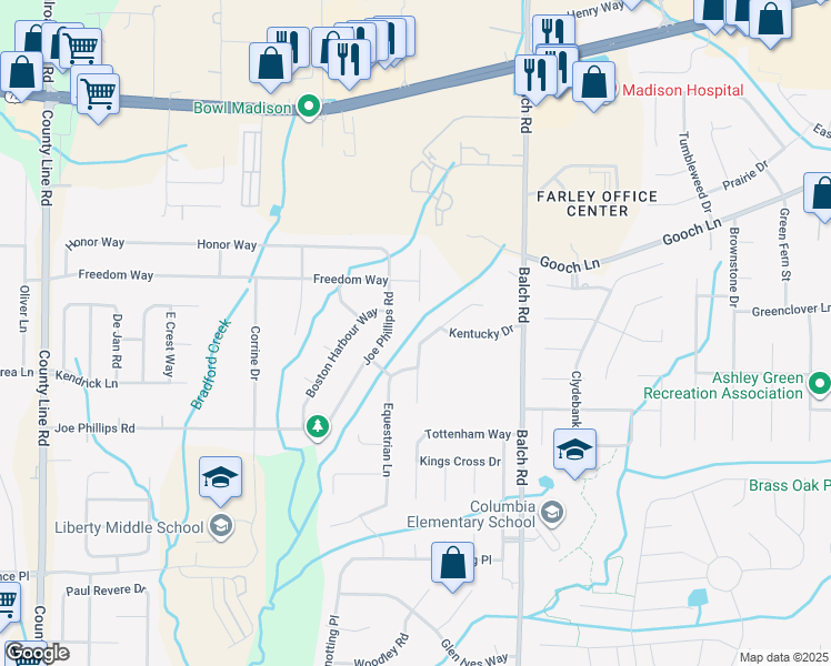 map of restaurants, bars, coffee shops, grocery stores, and more near 126 Thoroughbred Trail in Madison
