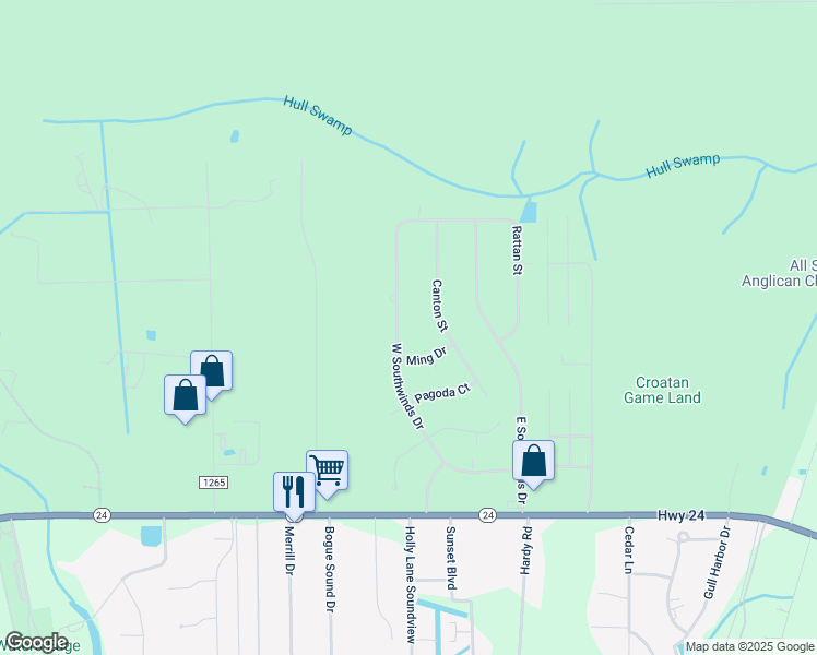 map of restaurants, bars, coffee shops, grocery stores, and more near 302 West Southwinds Drive in Newport