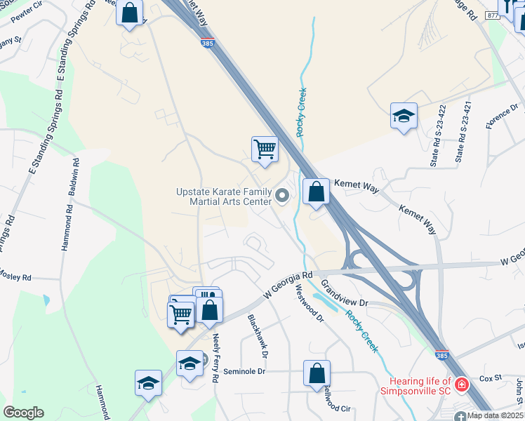 map of restaurants, bars, coffee shops, grocery stores, and more near 500 Milbury Way in Simpsonville