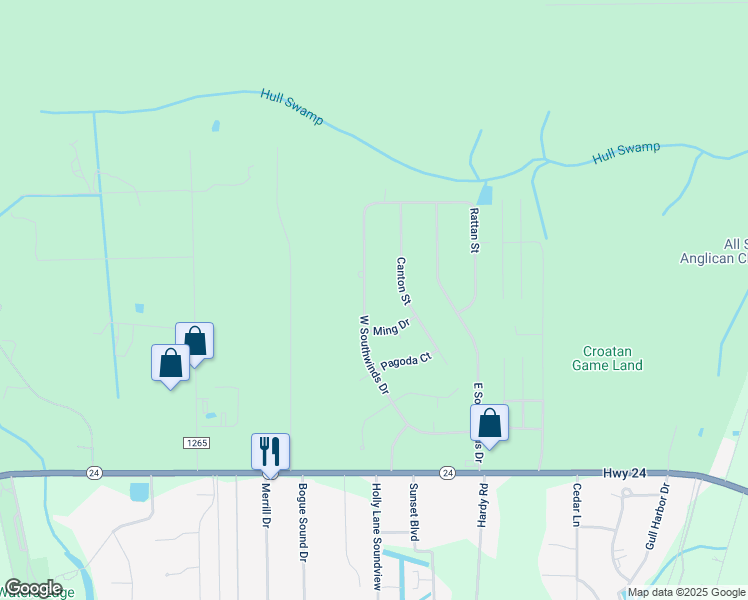 map of restaurants, bars, coffee shops, grocery stores, and more near 302 West Southwinds Drive in Newport
