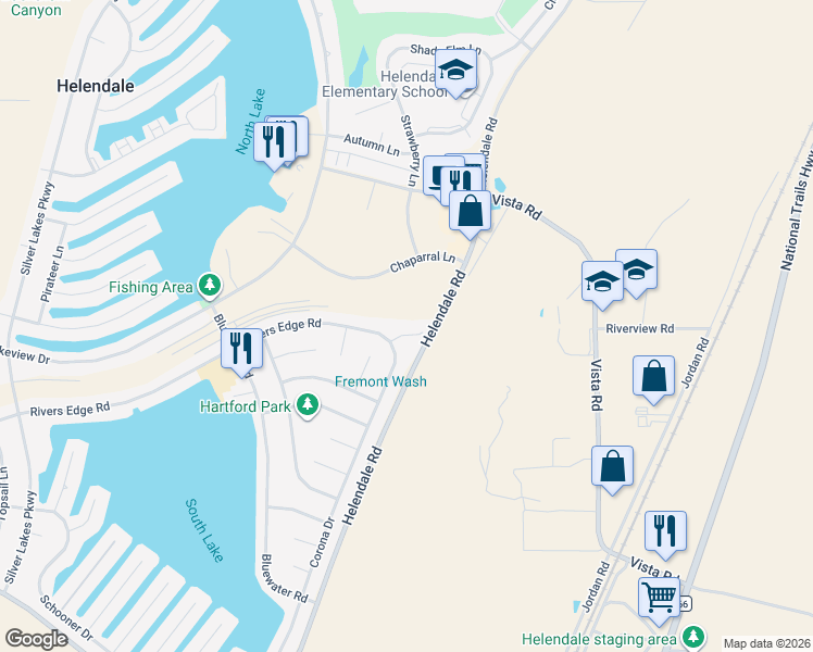 map of restaurants, bars, coffee shops, grocery stores, and more near 14962 Rivers Edge Road in Helendale