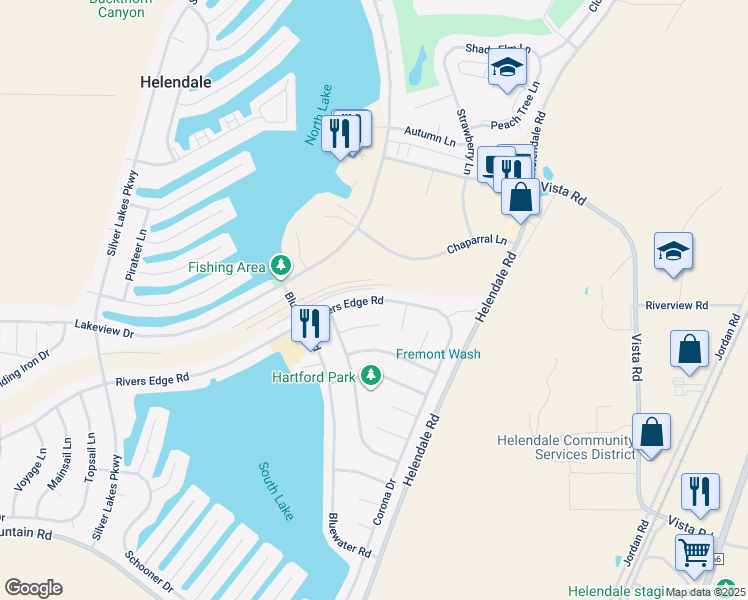 map of restaurants, bars, coffee shops, grocery stores, and more near Rivers Edge Road in Helendale