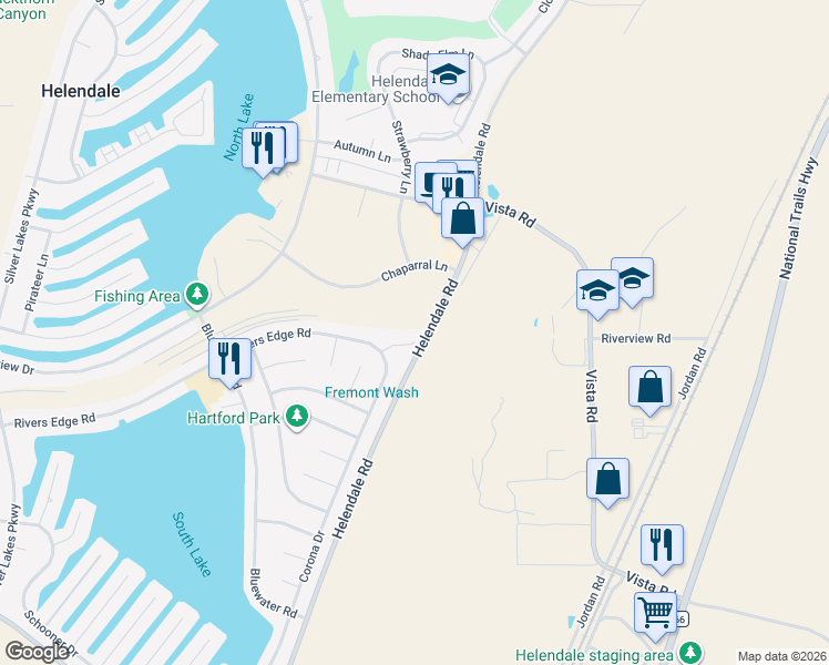 map of restaurants, bars, coffee shops, grocery stores, and more near 14965 Rivers Edge Road in Helendale