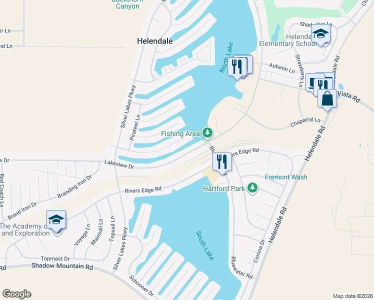 map of restaurants, bars, coffee shops, grocery stores, and more near 26930 Lakeview Drive in Helendale