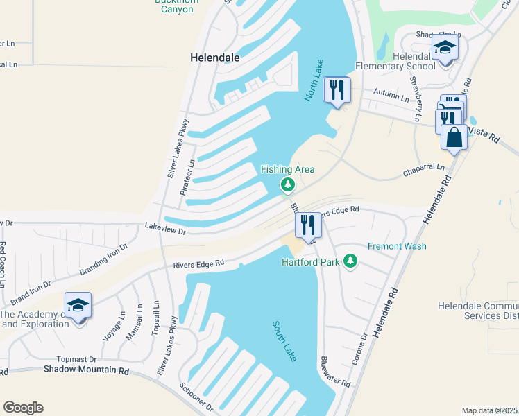 map of restaurants, bars, coffee shops, grocery stores, and more near 26930 Lakeview Drive in Helendale