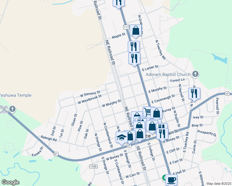 map of restaurants, bars, coffee shops, grocery stores, and more near Northwest Railroad Street in Wallace