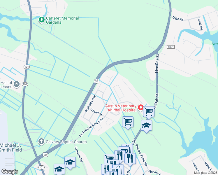 map of restaurants, bars, coffee shops, grocery stores, and more near 428 Meeting Street in Beaufort