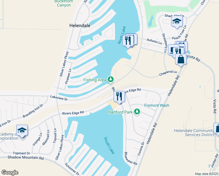 map of restaurants, bars, coffee shops, grocery stores, and more near 26969 Lakeview Drive in Helendale