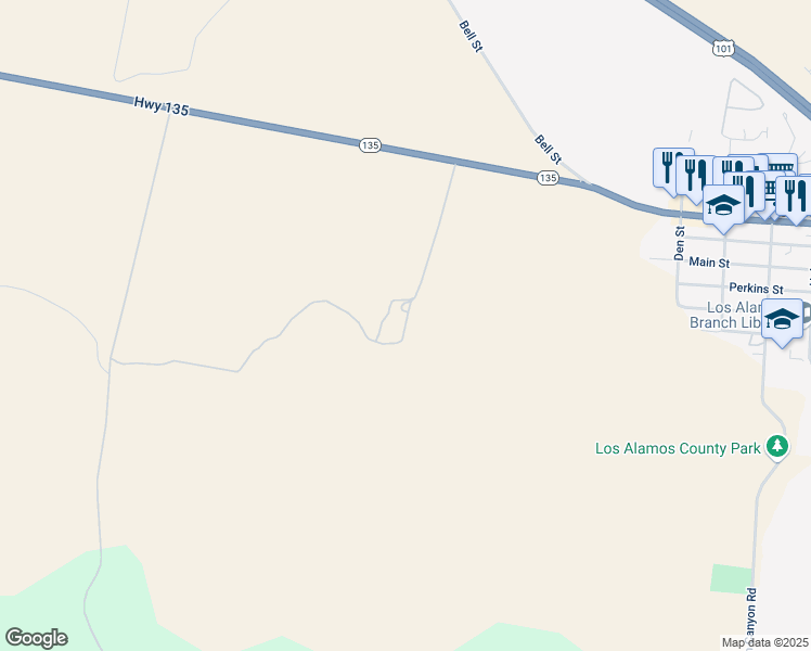map of restaurants, bars, coffee shops, grocery stores, and more near California 135 in Los Alamos