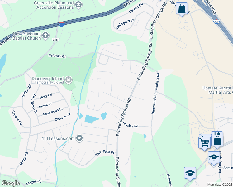 map of restaurants, bars, coffee shops, grocery stores, and more near 3 Ginkgo Court in Simpsonville