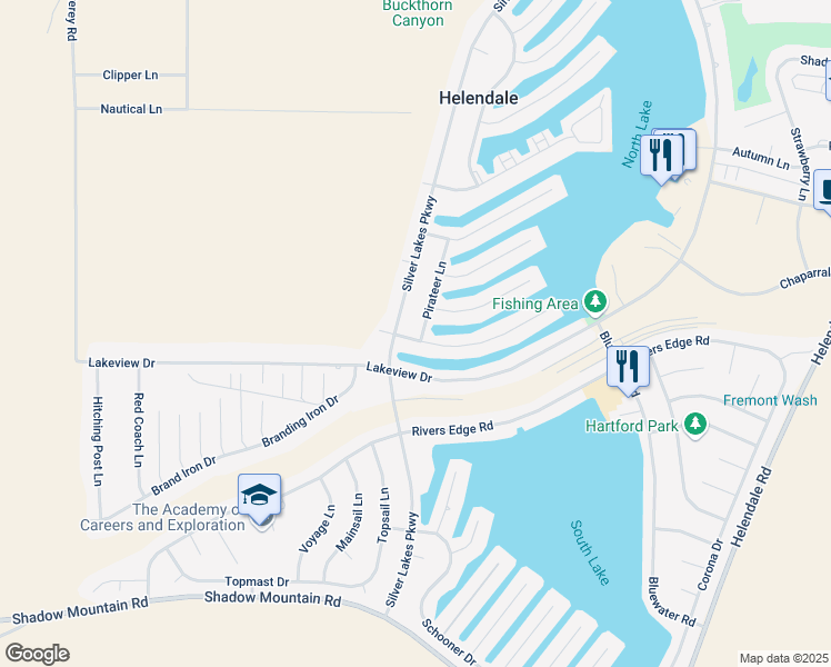 map of restaurants, bars, coffee shops, grocery stores, and more near 14297 Galleon Lane in Helendale