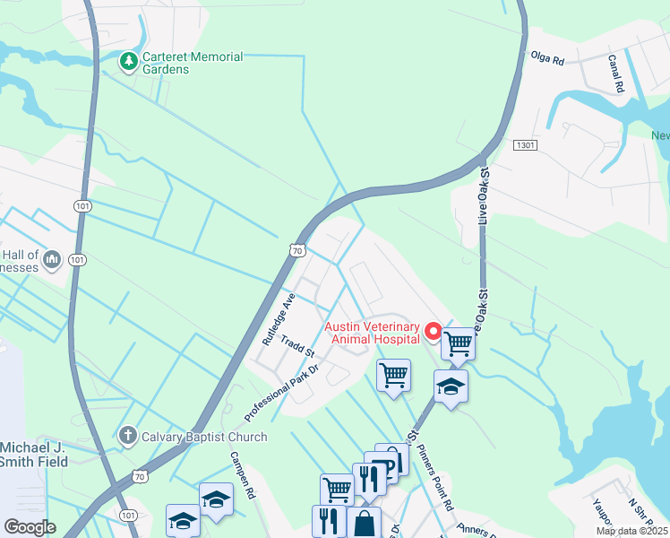 map of restaurants, bars, coffee shops, grocery stores, and more near 428 Meeting Street in Beaufort