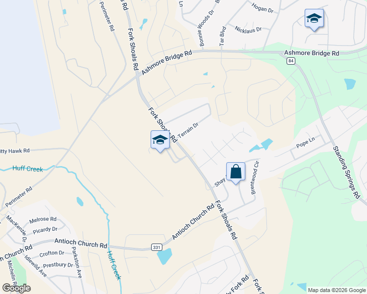 map of restaurants, bars, coffee shops, grocery stores, and more near 1503 Fork Shoals Road in Greenville