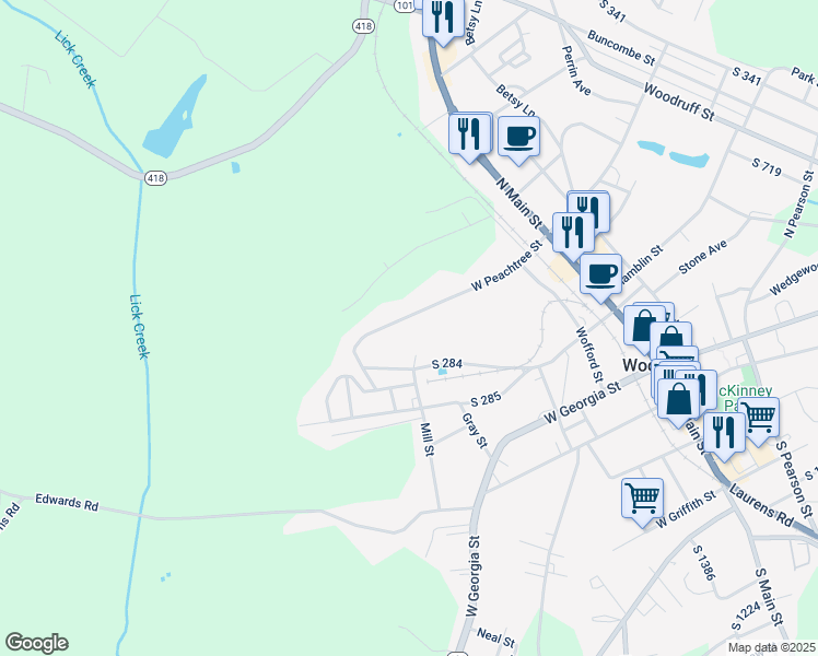 map of restaurants, bars, coffee shops, grocery stores, and more near 459 West Peachtree Street in Woodruff