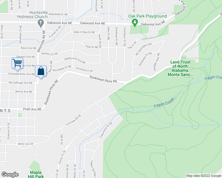 map of restaurants, bars, coffee shops, grocery stores, and more near 2110 Bankhead Parkway Northeast in Huntsville
