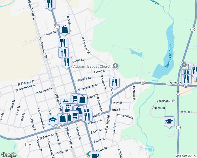 map of restaurants, bars, coffee shops, grocery stores, and more near 514 East Murphy Street in Wallace