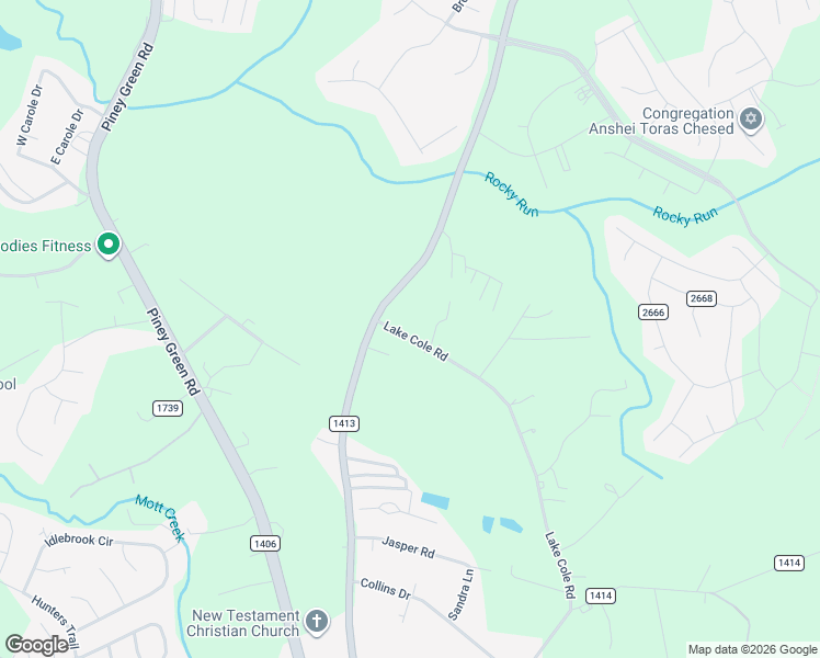 map of restaurants, bars, coffee shops, grocery stores, and more near 1394 Lake Cole Road in Piney Green