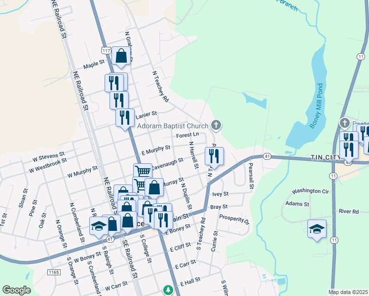 map of restaurants, bars, coffee shops, grocery stores, and more near 514 East Murphy Street in Wallace