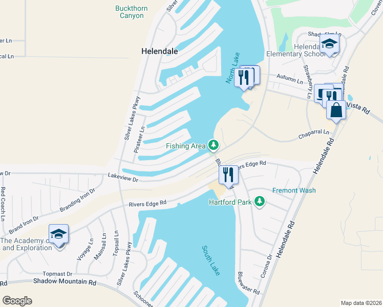 map of restaurants, bars, coffee shops, grocery stores, and more near 14519 Galleon Lane in Helendale