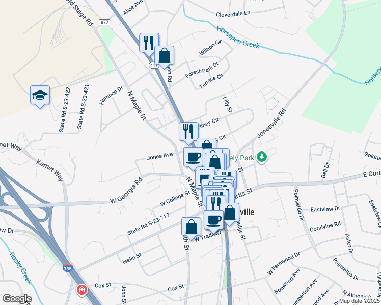 map of restaurants, bars, coffee shops, grocery stores, and more near 224 Northeast Main Street in Simpsonville