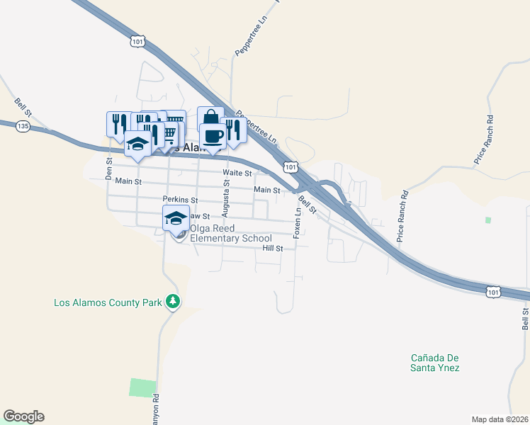 map of restaurants, bars, coffee shops, grocery stores, and more near 304 Wickenden Street in Los Alamos