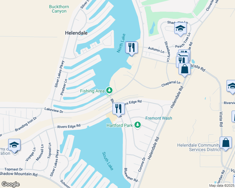 map of restaurants, bars, coffee shops, grocery stores, and more near 26979 Lakeview Drive in Helendale