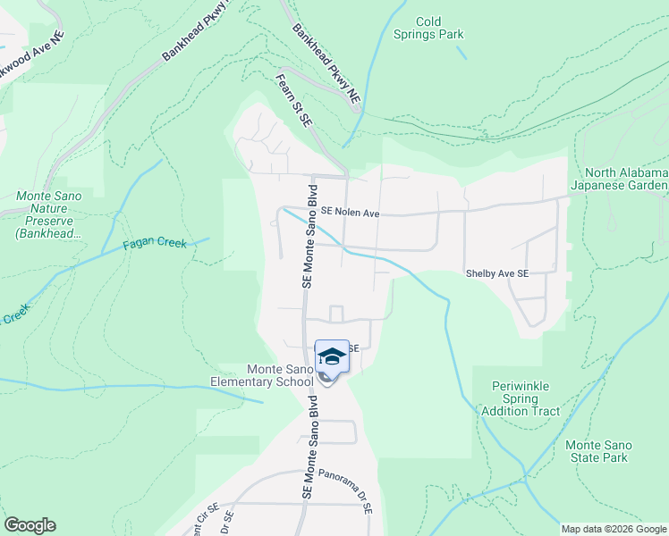 map of restaurants, bars, coffee shops, grocery stores, and more near 3710 Fearn Street Southeast in Huntsville