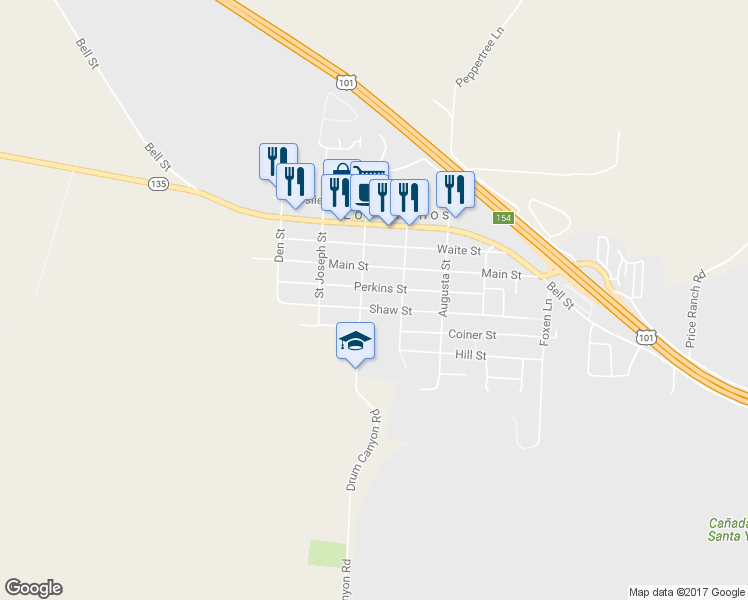 map of restaurants, bars, coffee shops, grocery stores, and more near 425 Shaw Street in Los Alamos