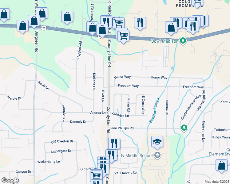 map of restaurants, bars, coffee shops, grocery stores, and more near 221 De Jan Road in Madison