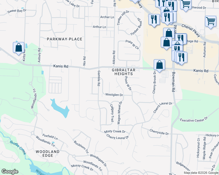 map of restaurants, bars, coffee shops, grocery stores, and more near 9 Westglen Cove in Little Rock