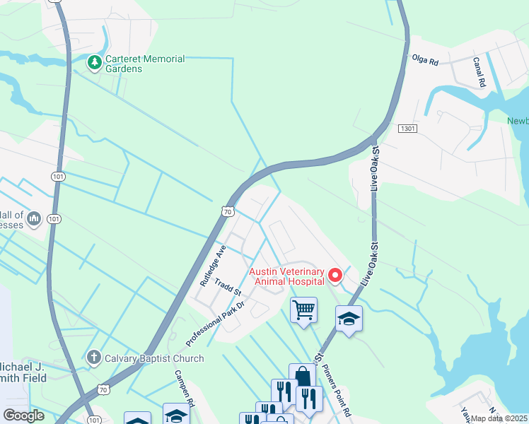 map of restaurants, bars, coffee shops, grocery stores, and more near 436 Meeting Street in Beaufort