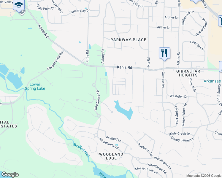 map of restaurants, bars, coffee shops, grocery stores, and more near 112 Taylor Park Loop in Little Rock