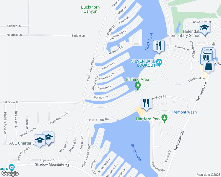 map of restaurants, bars, coffee shops, grocery stores, and more near 14427 Hurricane Lane in Helendale