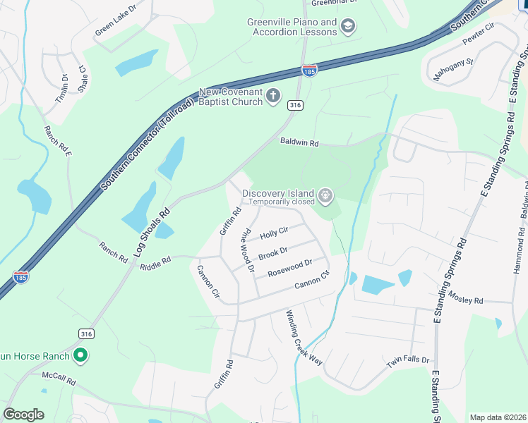 map of restaurants, bars, coffee shops, grocery stores, and more near 1 Pine Wood Drive in Greenville