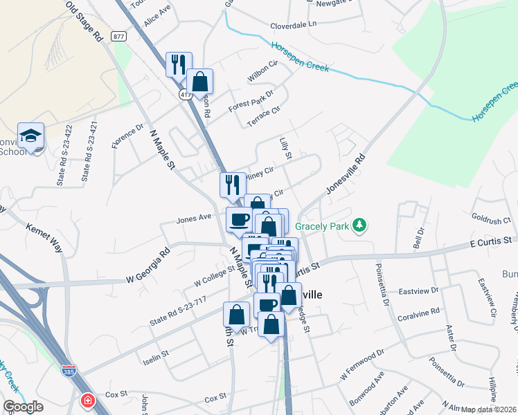 map of restaurants, bars, coffee shops, grocery stores, and more near 102 South Pliney Circle in Simpsonville