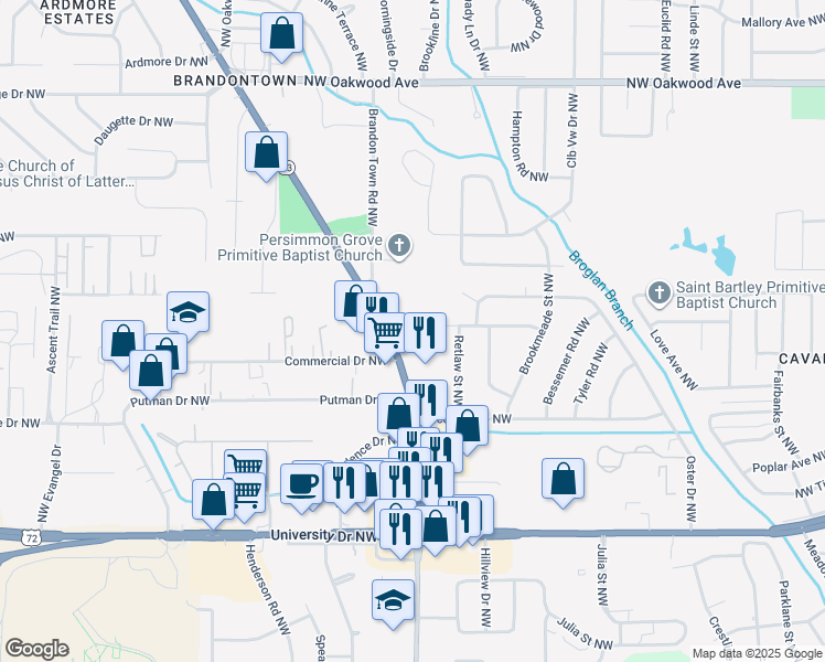 map of restaurants, bars, coffee shops, grocery stores, and more near 1228 Jordan Lane Northwest in Huntsville
