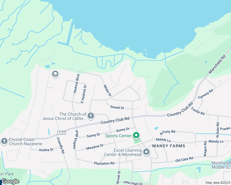 map of restaurants, bars, coffee shops, grocery stores, and more near 3504 Player Lane in Morehead City