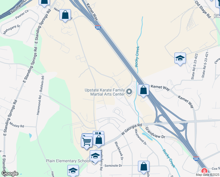 map of restaurants, bars, coffee shops, grocery stores, and more near 307 Hartland Place in Simpsonville